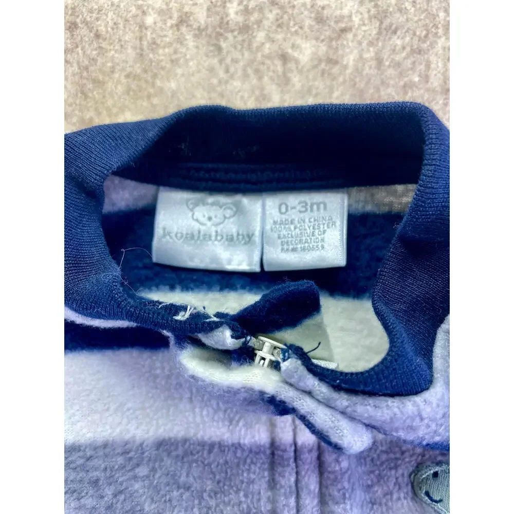Koala Baby Blue & Gray Striped Fleece Fully Zip Footed Sleeper Size 0-3 Months